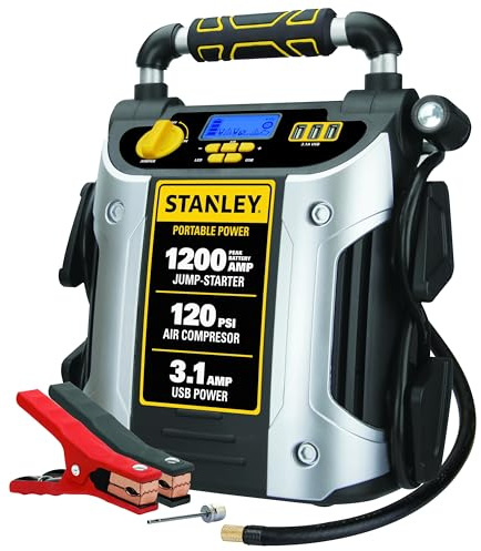 Stanley J5C09D 1200 Peak Amp Automotive Jump Starter, Portable Power – 2.1A/10W USB Port, 120 PSI Air Compressor