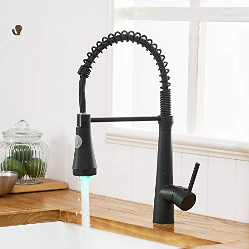 TIMACO LED Black Kitchen Tap 360° Rotatable Kitchen Faucet Spiral Spring Tap High Pressure