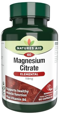 Natures Aid Magnesium Citrate 750mg with Vitamin B6 – High Absorption Vegan Capsules – Supports Muscle, Nerve & Bone Health and Stress Relief – Non-GMO, Gluten-Free – 60 Capsules