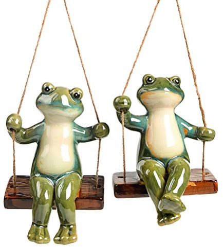 Schaukelpaar Ornament aus Keramik, 1 Paar Grün, Froschfigur | Hängende Deko für Innen, Platzsparend und Leicht zu Reinigen, Kreative Optik mit Feiner Verarbeitung