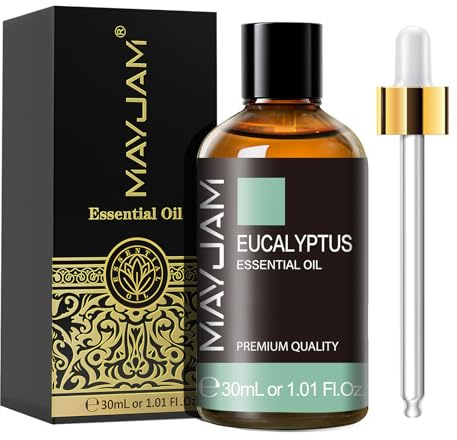 MAYJAM Eucalyptus Essential Oil 30ML - Premium Diffuser Oil | with Glass Dropper, Long Lasting Aroma, for Diffuser, Aromatherapy, Massage, Candle and Soap Making, Bedroom, Office