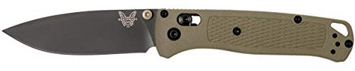 Benchmade Navaja Bugout Gry con hoja de acero CPM S30V de 8,2 cm y empuñadura de Grivory color caqui de 10,7 cm Caza, Pesca, Camping, Outdoor, Supervivencia y Bushcraft + Portabotellas de regalo