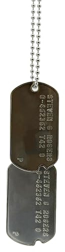 Steven Rogers 'Captain America' WWII Style Military Dog Tags – dentellata prima della seconda guerra mondiale 1965 – in acciaio inox – catena inclusa