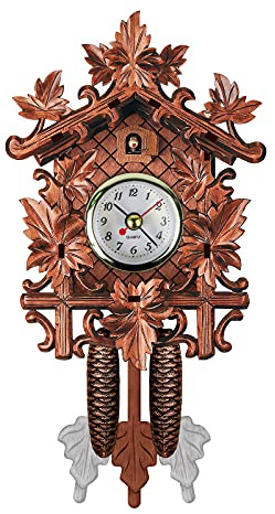 Ekrfxh Orologio da parete a cucù tradizionale in legno orologio chalet fatto a mano orologio al quarzo decorazione da parete sveglia retrò (E)