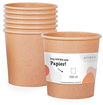 Wiseware Einweg Suppenbecher To Go - 25 Stück Suppenbehälter aus Papier 700ml - Biologisch abbaubare Pappbecher ohne PLA/PE - Nachhaltige Einmal Suppenschale mit BIO- Beschichtung