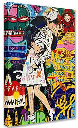 Tucocoo Romantische Gemälde für Wohnzimmer, kreative Graffiti-Bilder, 1 Panel, Leinwand, Liebhaber, küssend, Wandkunst, zeitgenössisches Kunstwerk, Heimdekoration, Poster und Drucke, 60 x 90 cm
