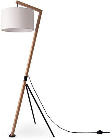 Paco Home Lampada Terra Ufficio Lampada Tavolo Vintage Deco Soggiorno Paralume Lampada Lettura Comodino Braccio E27, Tipo di lampada: Lampada da terra - Bambù, Colore:Bianco (Ø38cm)