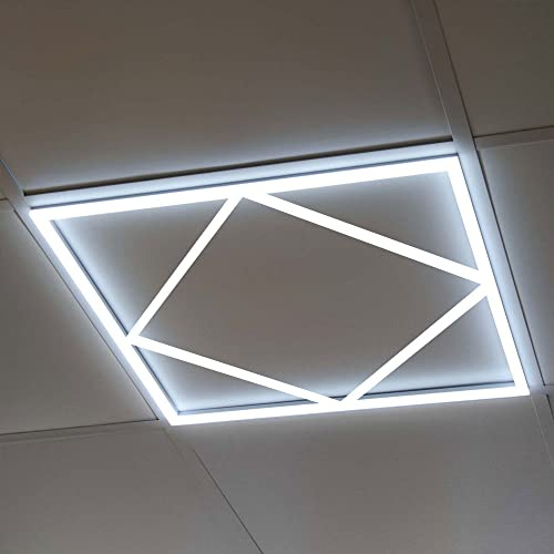 LED Panel Light 600x600mm Bright Lumen Square Edge Lits 40W + 40W Ceiling Recessed 3 in 1 Diamond Lattice Frame Border Fitting Cool White 6500k Office Lighting