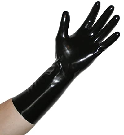 Rubberfashion Latex Gloves Short - Rubber Gloves - Short Latex Gloves up to Wrist for Women and Men Black 0.4mm XS