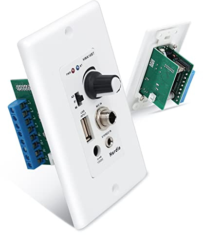 Herdio Bluetooth-Wandverstärker, 4 Kanäle, Lautstärkeregler, Wandplatte, USB/MIC/AUX (3,5 mm) Eingänge, verbinden 4 Lautsprecher