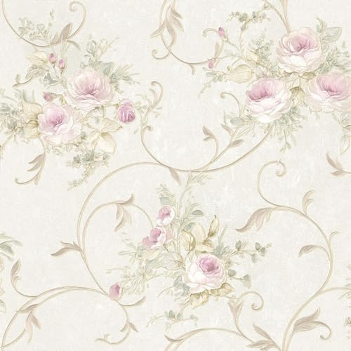 Papier peint floral Profhome 304202-GU papier peint intissé texturé avec un dessin floral mat rose vert blanc crème 5,33 m2