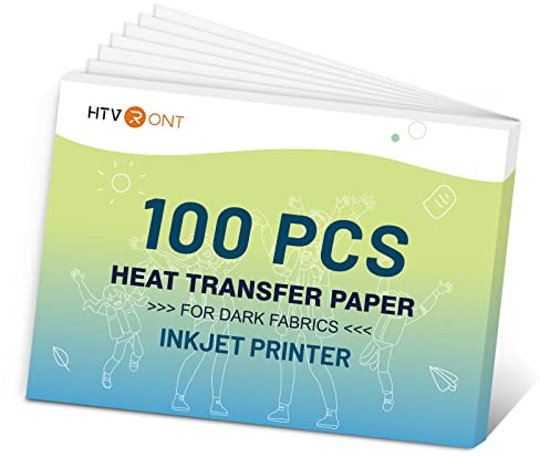 HTVRONT Wärmetransferpapier für dunkle T-Shirts, 100 Stück, 21,6 x 27,9 cm, Transferpapier zum Aufbügeln für Tintenstrahldrucker, einfach zu bedienen, bedruckbares Wärmetransfer-Vinyl, lebendige