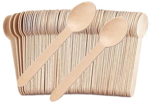 100 Pack Bamboo Spoons Disposable - 6.3 Inch Wooden Spoons Bulk for Parties, Weddings & Camping - Heavy Duty Coffee Spoons & Wooden Spoons for Eating (Eco Conscious Alternative) of TANGTEA