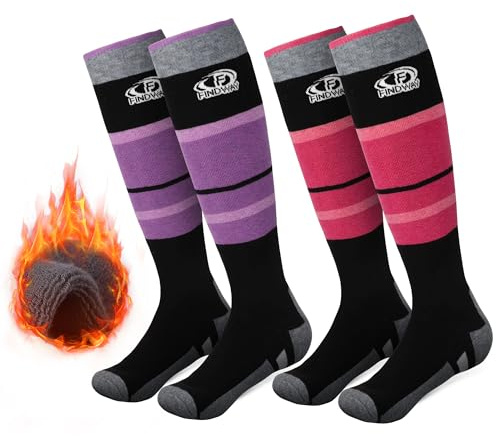Findway Ski Socks, Merino Wool Ski Thermal Socks Women Men Knee High Warm Snow Socks Soft Breathable Warm Winter Outdoor Long Ski Socks for Skiing Skating Snowboarding, 2 Pairs/3 Pairs