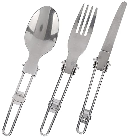 Edelstahl Campingbesteck, 3 in 1 Faltbares kampinggeschirr Set Klapplöffel Picknickgabel Löffel Messer Set Camping Outdoor-Zubehör