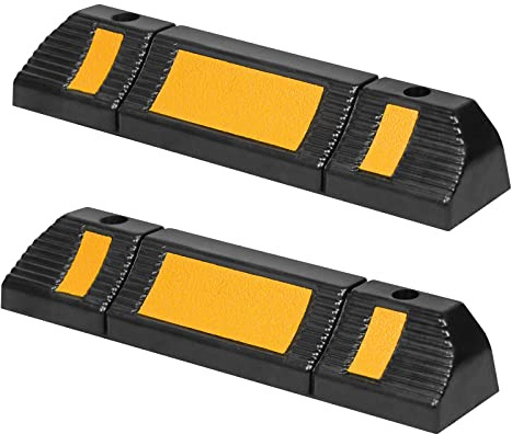 UISEBRT Gummi Radstopp Parkbegrenzung für Garage - 2 Stück Gummi Parkstopper Radblock Parkbarriere Anfahrschutz mit Reflexionsstreifen für Garage und Parkplätze, 60x12x10cm Schwarz + Gelb (2 Stück)
