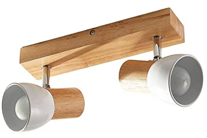 Ceiling Light 'Thorin' dimmable (Scandinavian) in Brown Made of Wood for e.g. Living Room & Dining Room (2 Light Sources, E14) from Lindby | floodlight, Spotlight