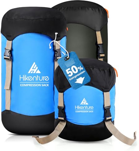 HIKENTURE Kompressionspåse 10 L/14 L/20 L/30 L, 50 % mer lagringsutrymme! Vattentät och ultralätt kompressionspåse för sovsäck, platsbesparande förvaringsväska för camping, utomhus, vandring (blå-20