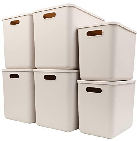 Yishyfier Canastas de almacenamiento de plástico con tapa, contenedor organizador de almacenamiento de punto con tapa para estantes, cajones, escritorio, armario, sala de juegos, aula, oficina (4XL +