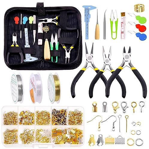 GLARKS Kit de 950 piezas para la creación de joyas con alicates, hilos para cuentas, accesorios y herramientas de medición