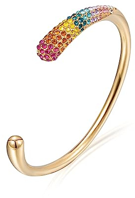 YeGieonr Bracciale Polsino Donna, Placcato Oro 18K Acciaio Inossidabile Oro Braccialetti con Colore Zirconi e Perle, Personalizzati Gioielli Regalo per Donna e Ragazze
