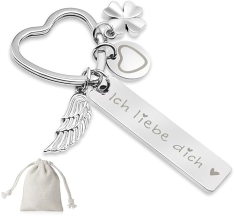 Sugeru ugeru Herz Schlüsselanhänger | Ich liebe dich! | Schutzenge l Schlüsselanhänger auto Personalisiert | Geschenke für Führerschein Geburtstag Weihnachten Frauen Freundin Mama Tochter (Silber)