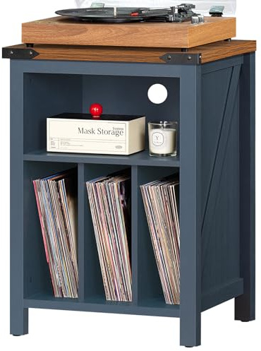 Joaxswe Record Player Stand with Vinyl Storage, Navy Blue Table Holds 160 Albums, Large Wood Turntable Cabinet Display Shelf for Living Room, Bedroom, Office