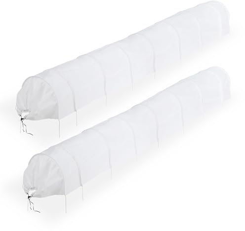 Relaxdays Serra per Orto con Archetti, Set da 2, Tunnel di 5 m, da Giardino, Protezione da Uccelli e Parassiti, Bianco