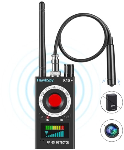 HawkSpy K18 Hidden Camera Detectors Bug & GPS Tracker Scanner Spy Camera Finder for Hidden Devices Listening Device Scanner with Sound & Vibration Alarm Portable Privacy Protection(Black)