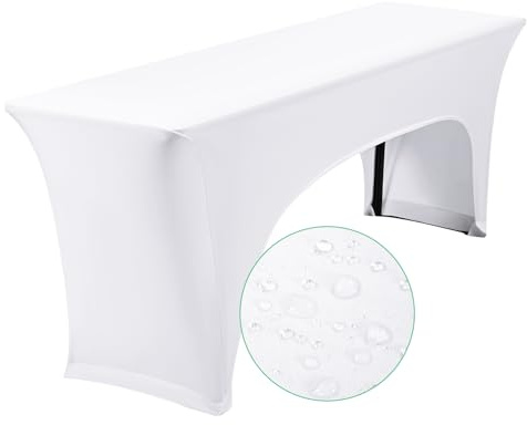 YMHPRIDE 1Pack Elastische Biertischhussen, weiße Wasserdicht BierTischdecken, Set für 50 cm Tischbreite, Bierzeltgarnituren 220 x 50 x 70 cm für Gartenbankett-Gartenmöbel-Bezüge.
