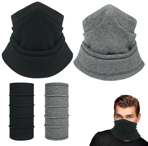 Rumsfel 2er-Pack Schlauchschal, Winter Halswärmer für Herren & Damen, Multifunktionstuch für Radfahren, Skifahren, Wandern und Outdoor-Sportarten (schwarz & grau)