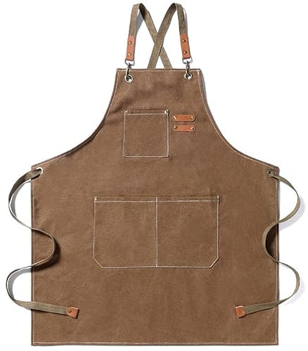SGHE Cotton Canvas Apron for Men Women with Pockets, Cross Back Apron for Kitchen Cooking Baking Chef Artist Painting Work Aprons for wood worker, Garden, Restaurant, Bartender, Barista