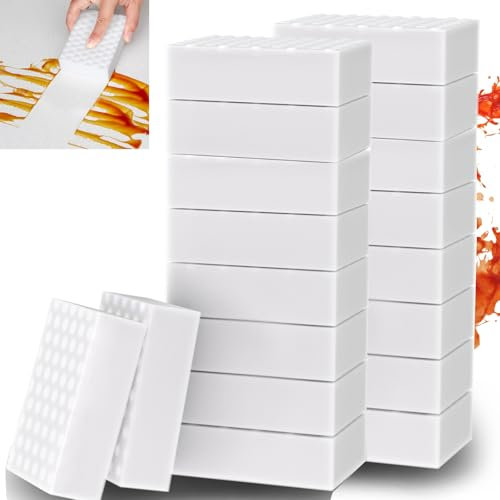 Dirt Eraser Sponge, Pack of 32 Eraser Sponge, Magic Sponge, Cleaning Sponge, 2 x Plus Melamine Sponge, Wonder Sponge, White Cleaning Sponge for Household, Kitchen, Wall 10 x 7 x 2 cm