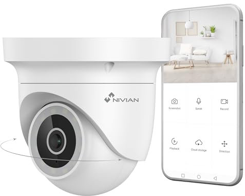 NIVIAN Cámara de Seguridad Motorizada 2K con WiFi, Detección de Movimiento, Visión Nocturna, Audio Bidireccional, Seguimiento Automático y Control por Voz y App Tuya