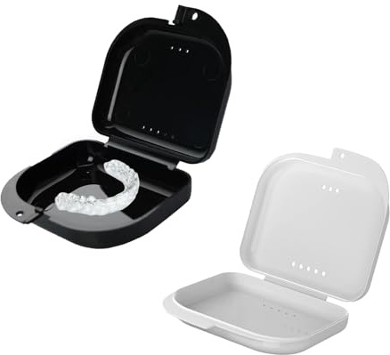 QHFlashbuy Boite Appareil Dentaire,2 Pièces Mince Boites a Dentier Boîtes de Rangement Avec Trous D'aération pour Prothèse Dentaire,Prothèses,Gouttières et Protecteurs Dentaires(Noir,Blanc)