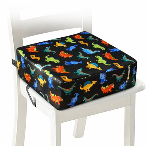 Sitzerhöhung Stuhl Kind, 10cm Wasserdichtes Oxford-Tuch Kind Esszimmer Boostersitze mit Sicherheitsschnalle, Waschbar Zerlegbar Quadrat Sitzkissen für Zuhause Unterwegs (Schwarz)