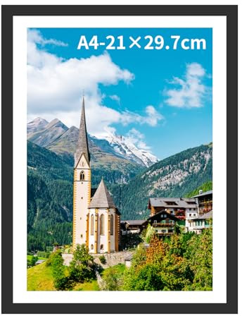 Lalieffacely Bilderrahmen A4, Versatile Bilderrahmen Holz Schwarz mit Passepartout Halterungen und Wandhaken für Fotos, Bilder, Poster für Wandhalterung und Tischständer (Schwarz, A4(21x29.7cm)*1)