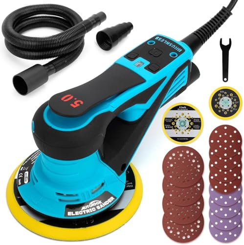 Autolock Levigatrice elettrica senza spazzole,con Platorello da 125/150mm,350W levigatrice rotorbitale per legno,6 Velocità fino a 10.000 Giri/min, Per la lavorazione del legno e la Lucidatura (Blu)