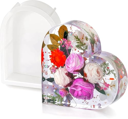 HUA JET Große Herz Silikonform für Epoxidharz DIY, Harzform zur Blumenkonservierung & Möbeldekoration, Büroaufsatz Buchstütze Tischdekoration,Silicone Mould Heart Shape (Liebe Form)