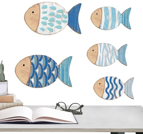 WJnflQN Decorazione da parete con pesce in legno, decorazione da parete rustica vintage, decorazione costiera per soggiorno, camera da, piscina, casetta da giardino, cucina e bagno