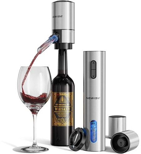 Newise Rechargeable Electric Wine Gift Set: Wine Opener, Aerator, Vacuum Stoppers & Foil Cutter - Wine Lovers Gifts for Women Men - Christmas & White Elephant Gifts