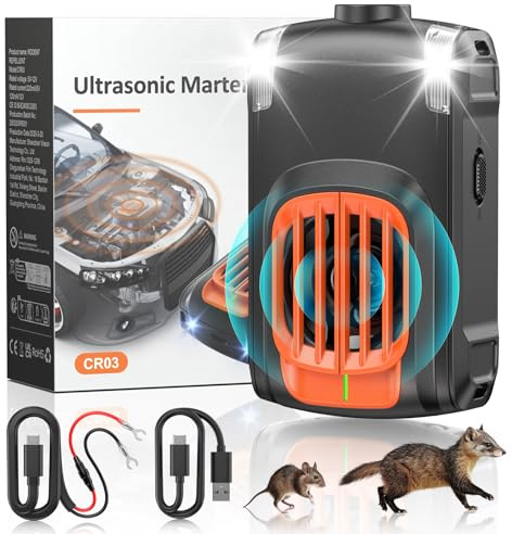 SOKTNEU Repellente Topi Auto, Dissuasore per Topi, Repellente ad Ultrasuoni,Ultrasuoni per Martore a 12V Batteria