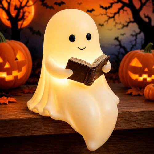 YeahBoom Halloween Deko Geisterlampe,3D Niedliche Geister Leselampe | 3D LED Geist Lampe Nachtlicht,Geister Lesebuchlampe für Leser und Buchliebhaber,für Halloween Dekoration Tischdeko