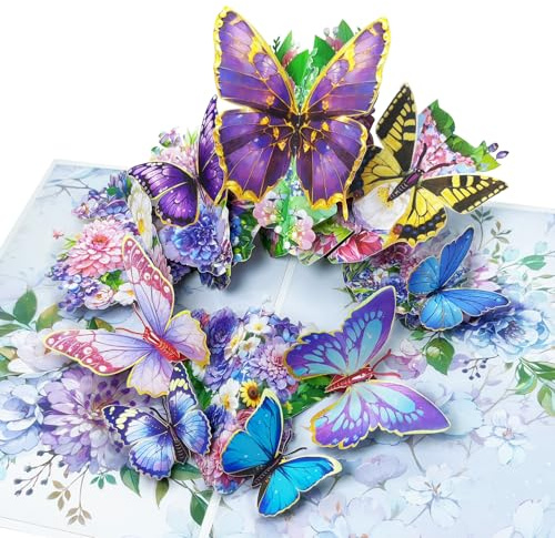 Hierein Geburtstagskarte, 3D Schmetterlinge und Dahlien Pop Up Karte Geburtstag, Geburtstagskarte Frau für Mama Ehefrau Tante Tochter Freunde, Jahrestag Danke Gute Besserung, Personalisiertes Geschenk