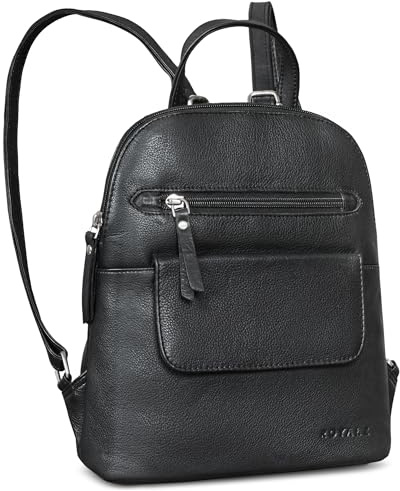 ROYALZ Providence Echtleder Rucksack Damen klein elegant - Rucksackhandtaschen Leder für Frauen - Moderner Mini Lederrucksack im Vintage Look Cityrucksack;Farbe:Schwarz