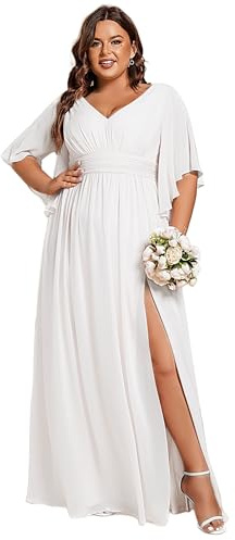 Ever-Pretty Women Dress Maxi Bridesmaid Dress High Slit and Double V Backless Ruffle Sleeves Chiffon 01886
