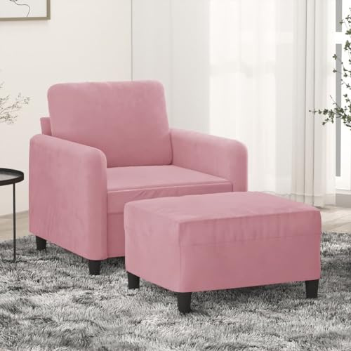 Owoxanthellate Sessel mit Hocker Samt Rosa 78x77x80 cm, Modernes Design, Recamiere mit Mini Sofa Optik, Robustes Gestell, Bequemer Lesesessel für Wohnzimmer, Schlafzimmer und Home Office