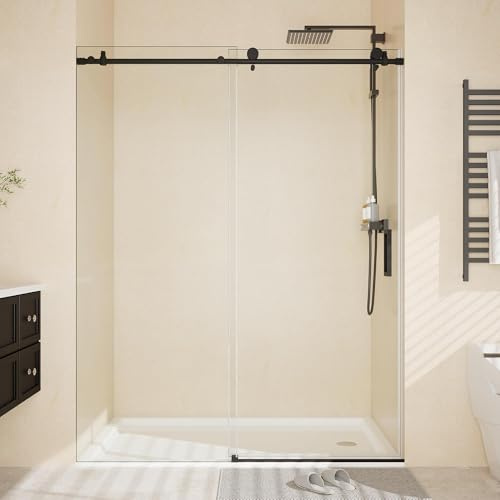 56-60 W x 76 H Frameless Shower Door, 6mm (1/4 Inch) SGCC Tempered Clear Glass with Easy-Clean Coating and Round Rail Design