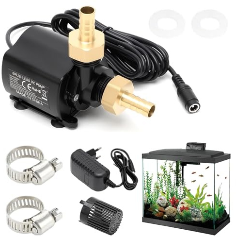 Pompa dell'acqua da 12 V, 800 l/h, pompa sommersa, piccola con adattatore di rete, regolazione della velocità a 5 livelli, altezza di erogazione 5 m, per laghetti, acquari, fontane e giochi d'acqua