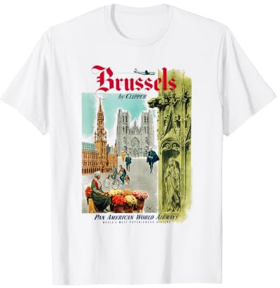 Pan Am Vintage Brussels Belgium Tour Poster Retro Travel Ad T-Shirt